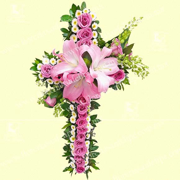 Cruz Luctuosa Con Rosas Lilas y Tripié
